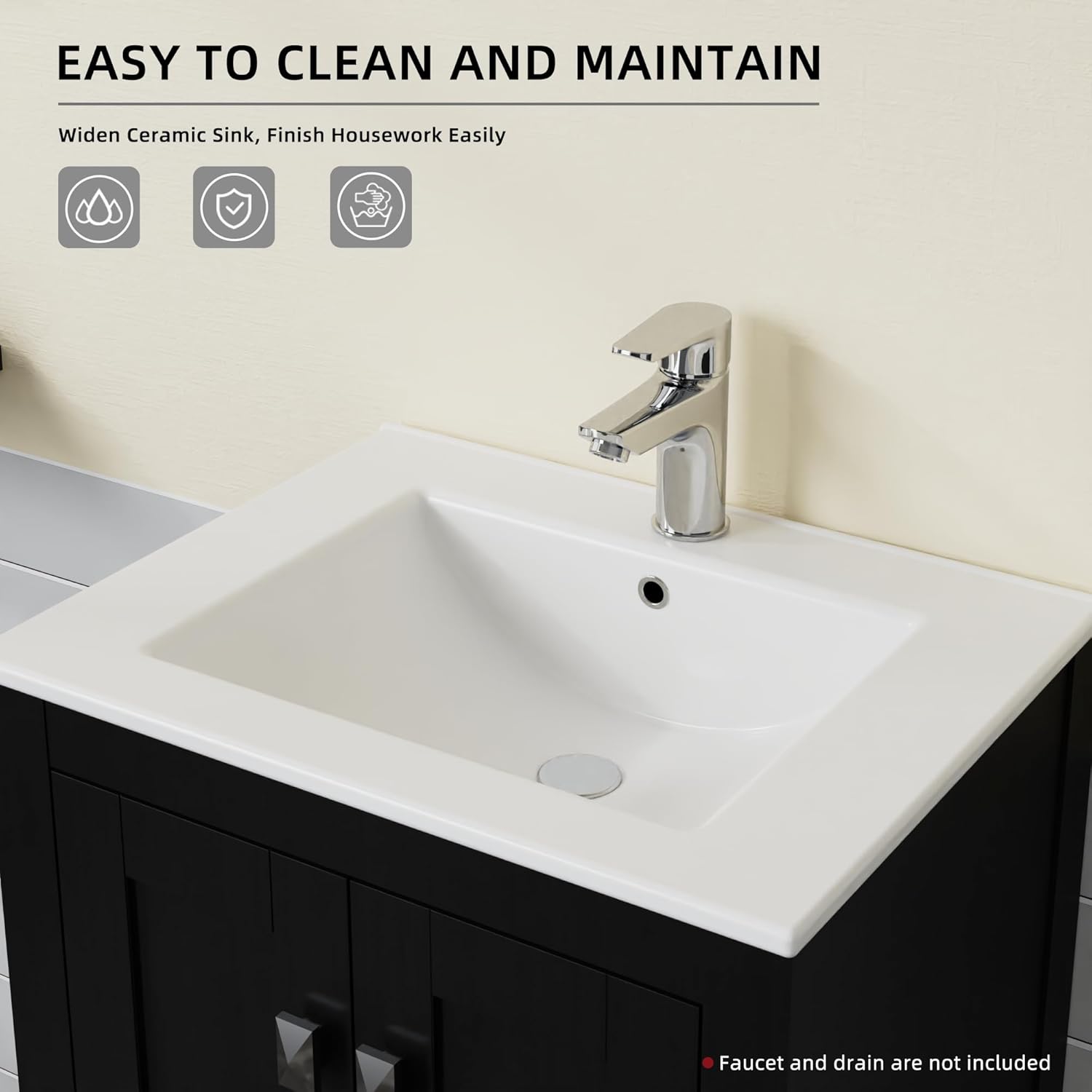 Goodyo 20 inch Bathroom Vanity Sink Combo Black Bathroom Cabinet with White Sink Top Black Water Grain Ripple Pattern