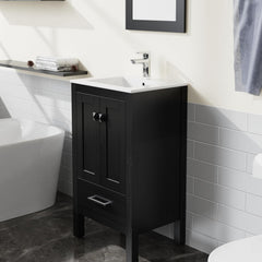 Goodyo 20 inch Bathroom Vanity Sink Combo Black Bathroom Cabinet with White Sink Top Black Water Grain Ripple Pattern