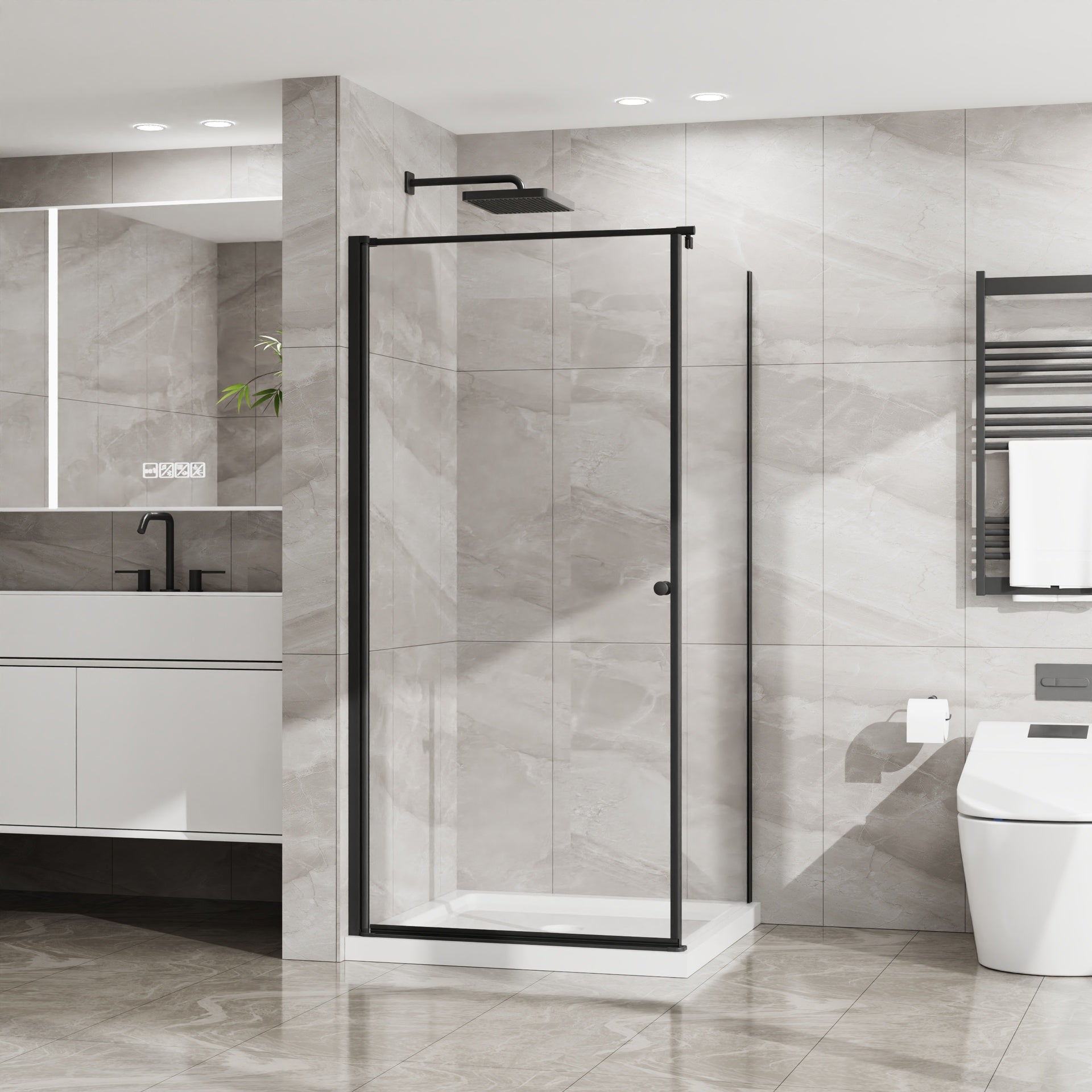Goodyo Shower Enclosure 36 in.D x 36 in. W x 72 in. H, Corner Shower Door with White Shower Base, Pivot Opening Frameless Shower Stall with 1/4 in Clear Tempered Glass