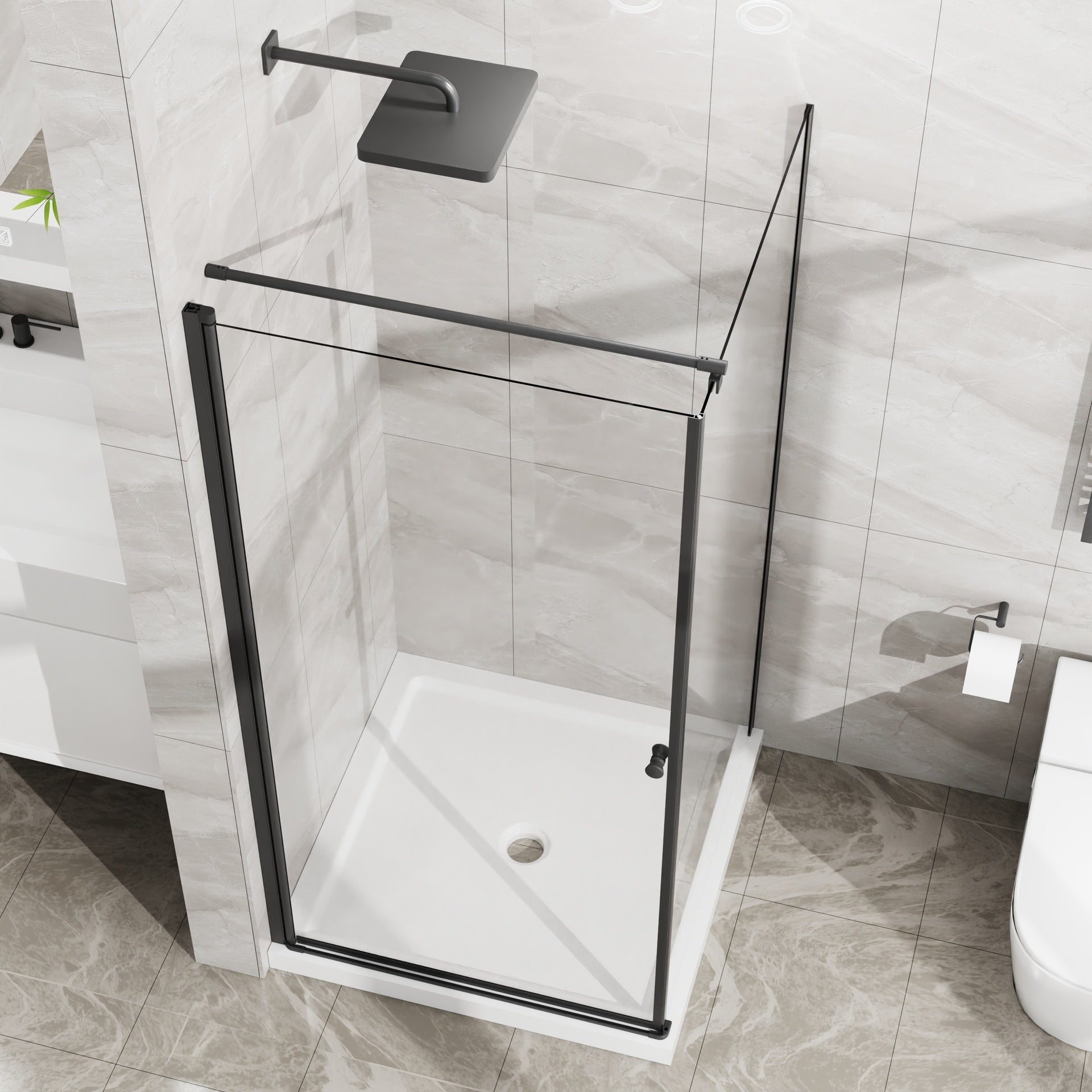 Goodyo Shower Enclosure 36 in.D x 36 in. W x 72 in. H, Corner Shower Door with White Shower Base, Pivot Opening Frameless Shower Stall with 1/4 in Clear Tempered Glass