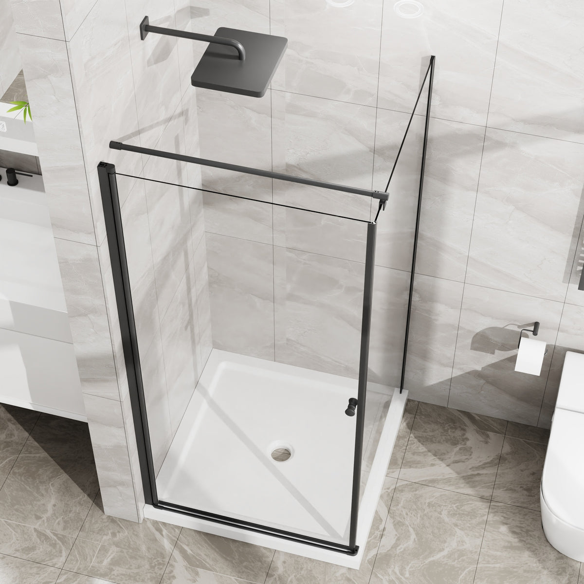Goodyo Shower Enclosure 36 in.D x 36 in. W x 72 in. H, Corner Shower Door with White Shower Base, Pivot Opening Frameless Shower Stall with 1/4 in Clear Tempered Glass