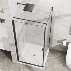 Goodyo Shower Enclosure 36 in.D x 36 in. W x 72 in. H, Corner Shower Door with White Shower Base, Pivot Opening Frameless Shower Stall with 1/4 in Clear Tempered Glass