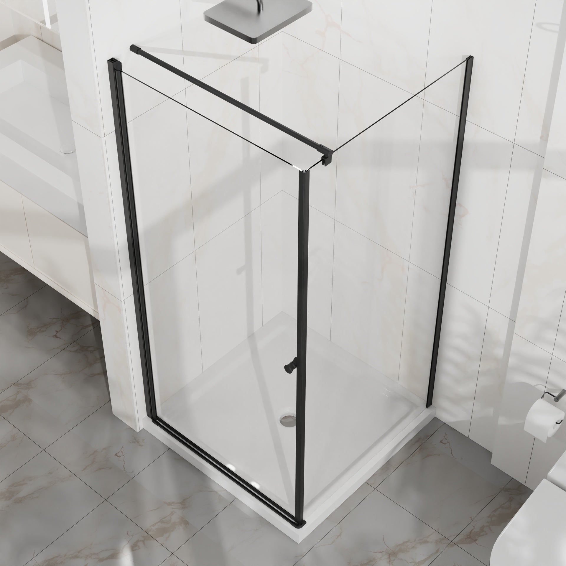 Goodyo Shower Enclosure 36 in.D x 36 in. W x 72 in. H, Corner Shower Door with White Shower Base, Pivot Opening Frameless Shower Stall with 1/4 in Clear Tempered Glass