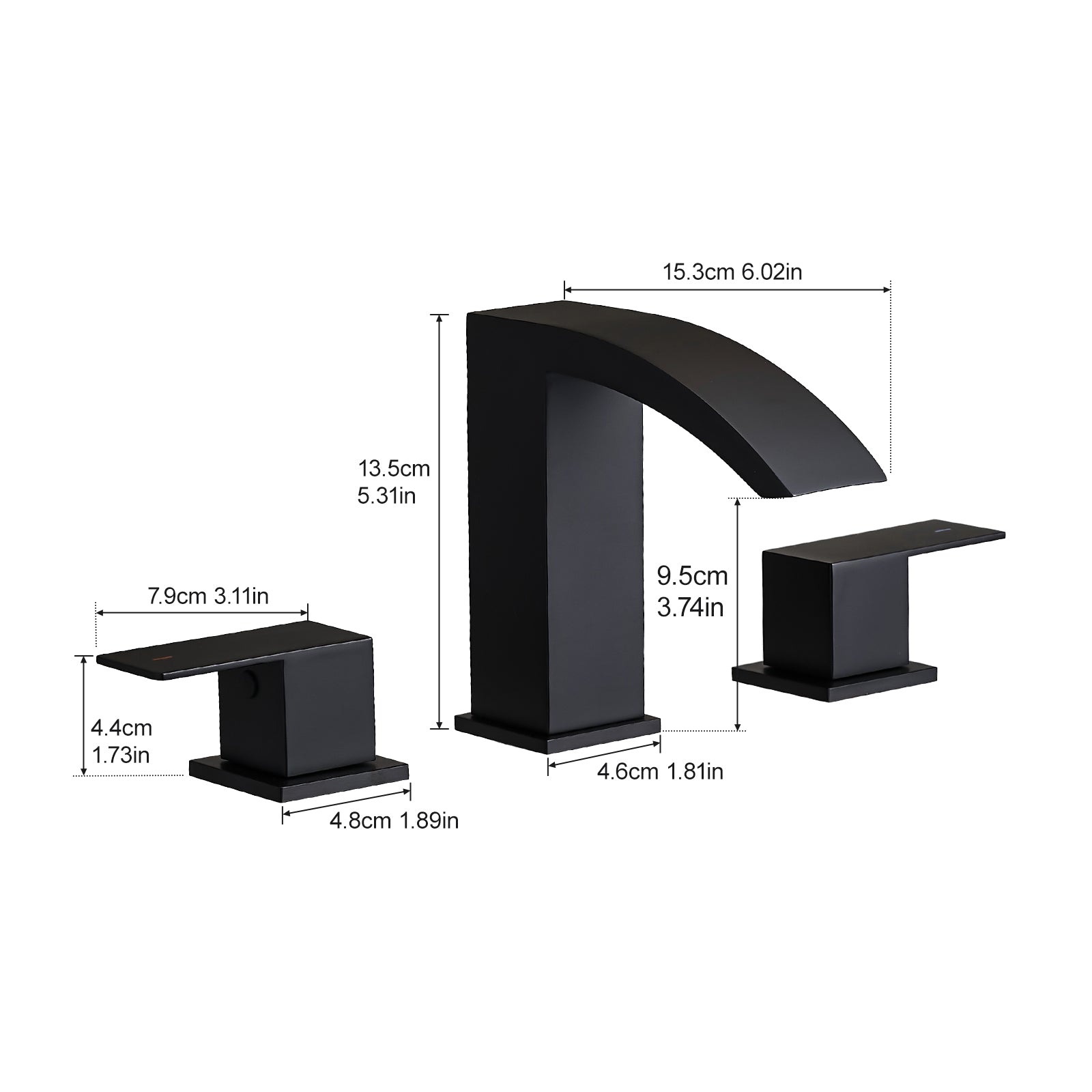 Bathroom Stainless Steel Faucets for Sink 3 Hole Matte Black 8 inch Widespread Bathroom Sink Faucet Double Lever Handle Faucet Bathroom Vanity Faucet Basin Mixer Tap Faucet with Hose