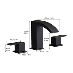 Bathroom Stainless Steel Faucets for Sink 3 Hole Matte Black 8 inch Widespread Bathroom Sink Faucet Double Lever Handle Faucet Bathroom Vanity Faucet Basin Mixer Tap Faucet with Hose