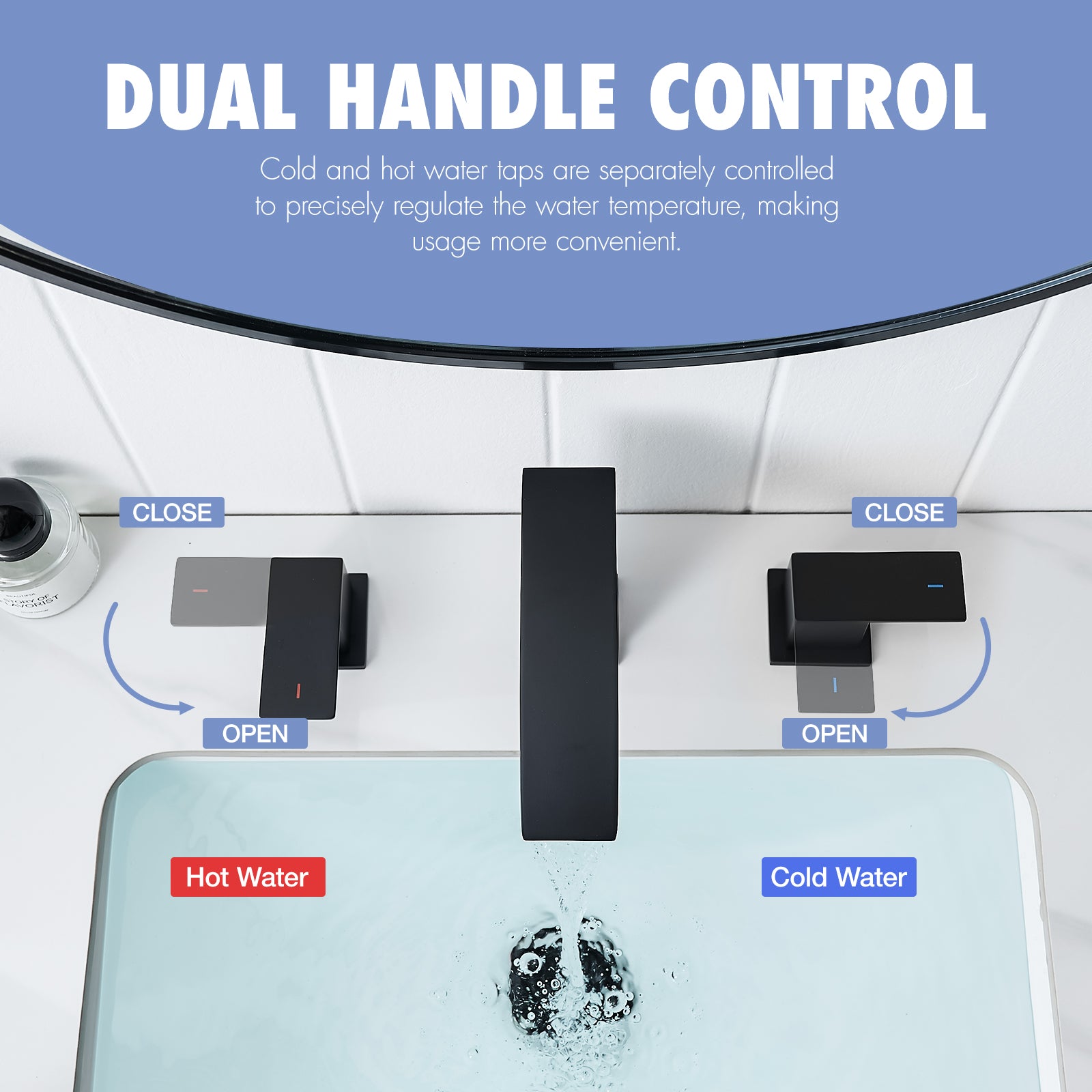Bathroom Stainless Steel Faucets for Sink 3 Hole Matte Black 8 inch Widespread Bathroom Sink Faucet Double Lever Handle Faucet Bathroom Vanity Faucet Basin Mixer Tap Faucet with Hose