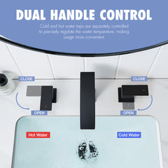 Bathroom Stainless Steel Faucets for Sink 3 Hole Matte Black 8 inch Widespread Bathroom Sink Faucet Double Lever Handle Faucet Bathroom Vanity Faucet Basin Mixer Tap Faucet with Hose