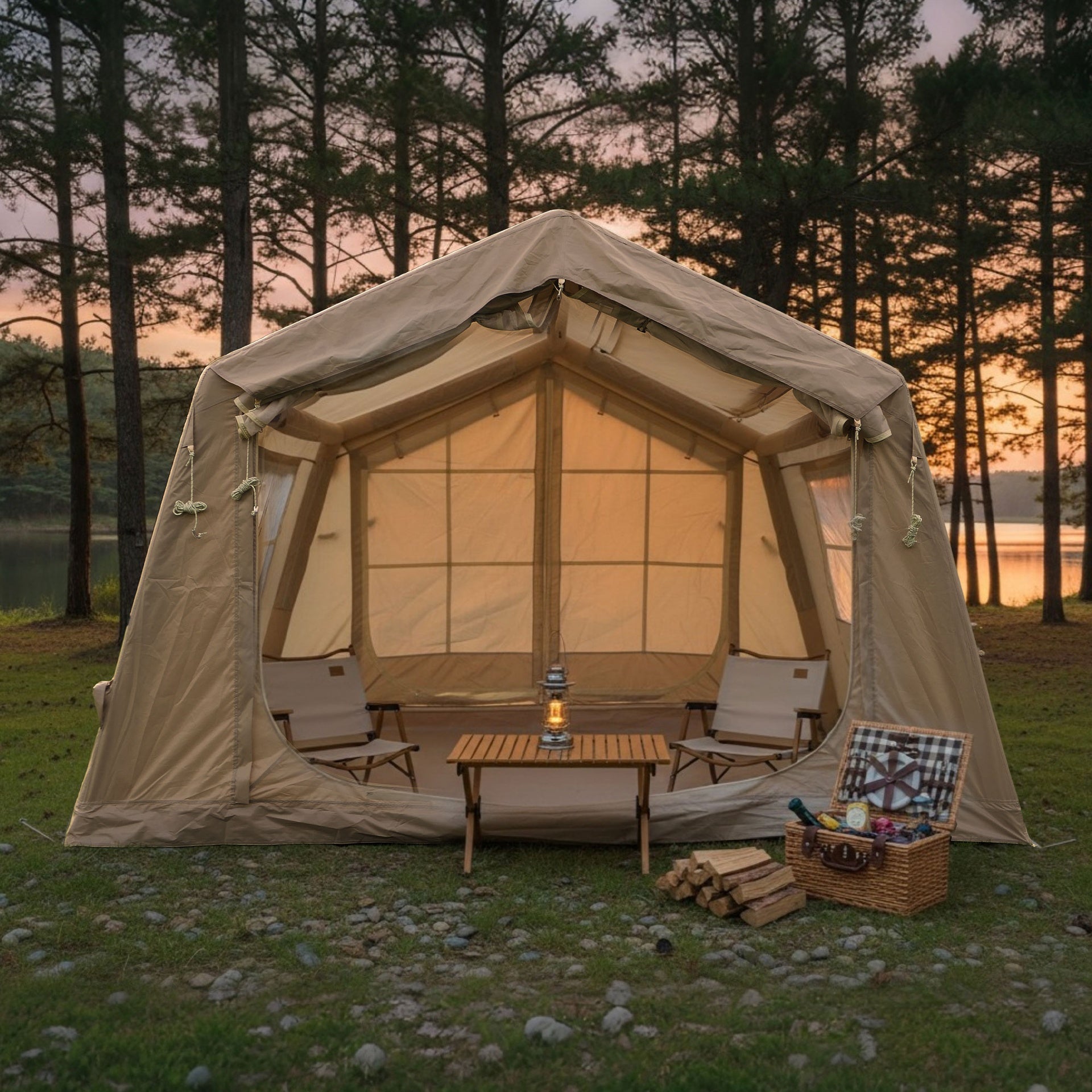 8 m ²  Inflatable Tents for Camping, Blow Up Tent with Hand Pump, Easy Setup InflatableTent 4 Season Tent, Waterproof Oxford Air Glamping Tents for Camping Adult 4/6/8 Person
