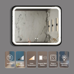 40X32 inch Bathroom Led Classy Vanity Mirror with High Lumen,Black metal frame,Dimmable Touch,Wall Switch Control, Anti-Fog ,CRI 95 Adjustable 3000K-4500K-6000K ,IP54 Waterproof Energy savin