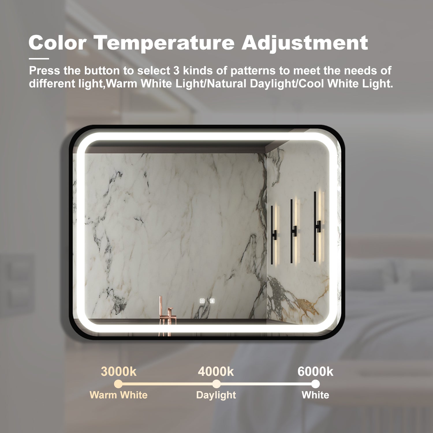 40X32 inch Bathroom Led Classy Vanity Mirror with High Lumen,Black metal frame,Dimmable Touch,Wall Switch Control, Anti-Fog ,CRI 95 Adjustable 3000K-4500K-6000K ,IP54 Waterproof Energy savin