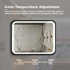 40X32 inch Bathroom Led Classy Vanity Mirror with High Lumen,Black metal frame,Dimmable Touch,Wall Switch Control, Anti-Fog ,CRI 95 Adjustable 3000K-4500K-6000K ,IP54 Waterproof Energy savin