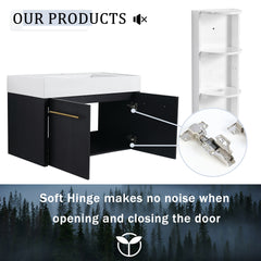 36 Inch Wall-Mounted Bathroom Vanity with Sink and Storage Rack, Thick Edged Resin Basin, KD-Package