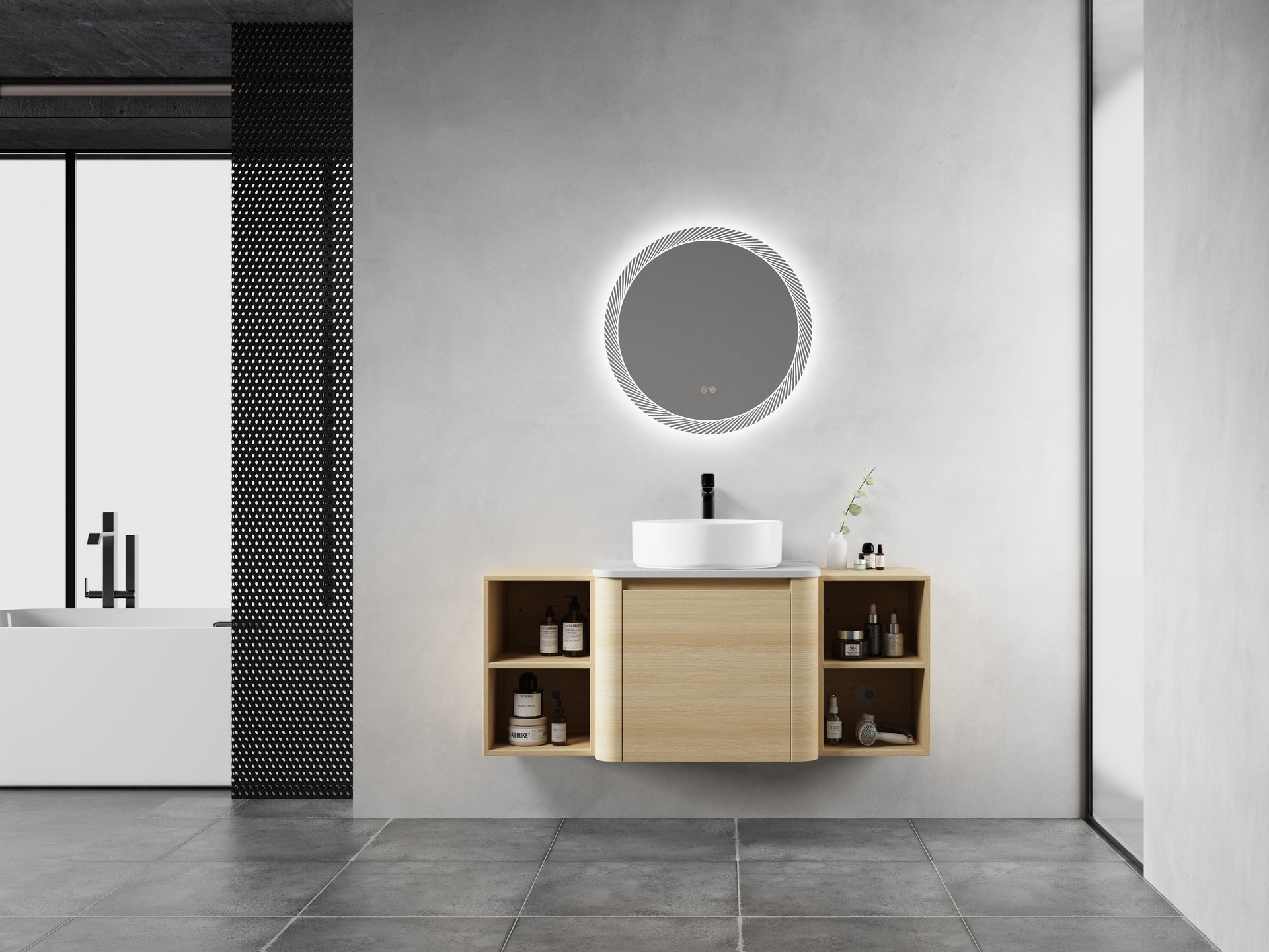 48'' Wall-Mounted Bathroom Vanity With Ceramic Art Sink, and 2-Storage Shelves, Soft-Close Door, KD-Packing, Plywood