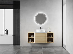 48'' Wall-Mounted Bathroom Vanity With Ceramic Art Sink, and 2-Storage Shelves, Soft-Close Door, KD-Packing, Plywood