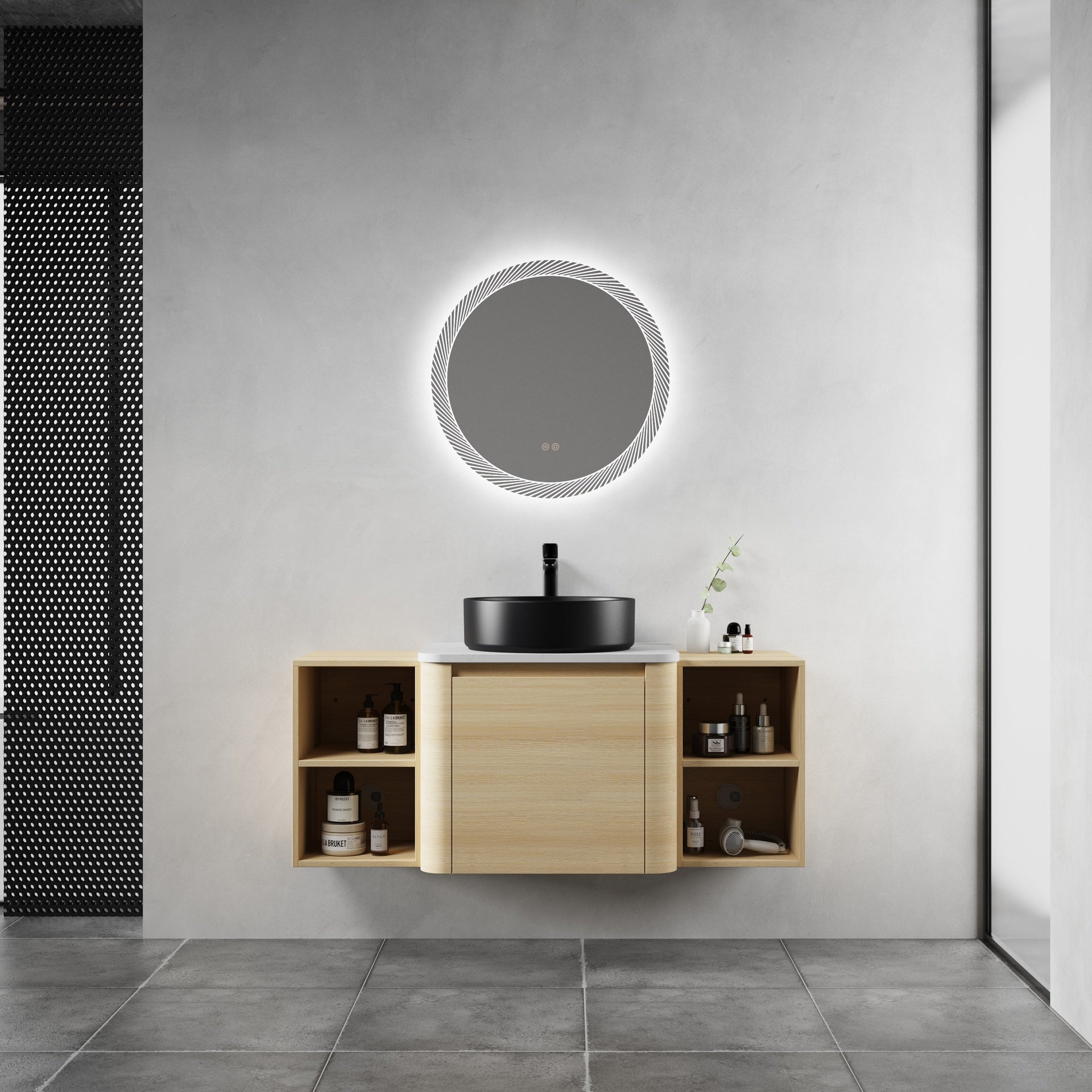 48'' Wall-Mounted Bathroom Vanity With Ceramic Art Sink, and 2-Storage Shelves, Soft-Close Door, KD-Packing, Plywood