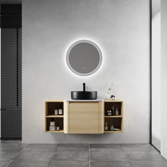48'' Wall-Mounted Bathroom Vanity With Ceramic Art Sink, and 2-Storage Shelves, Soft-Close Door, KD-Packing, Plywood