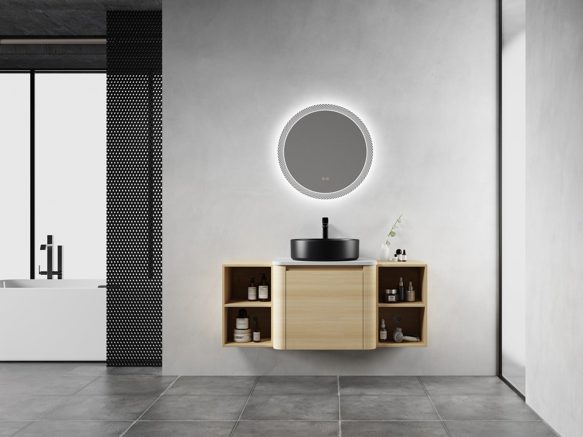 48'' Wall-Mounted Bathroom Vanity With Ceramic Art Sink, and 2-Storage Shelves, Soft-Close Door, KD-Packing, Plywood