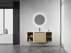 48'' Wall-Mounted Bathroom Vanity with White Ceramic Sink and 2-Storage Shelves & 1-Soft-Close Door, KD-Packing, Plywood, American White Oak