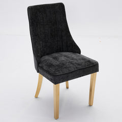 Rayon Cloth Flocking Chenille Dining Chairs Channel Kitchen Dinner Chair Comfy Fabric Upholstered Accent Chair for Dining Room with Golden Stainless Steel Plating Legs,Set of 2 (Black), SW1647BK