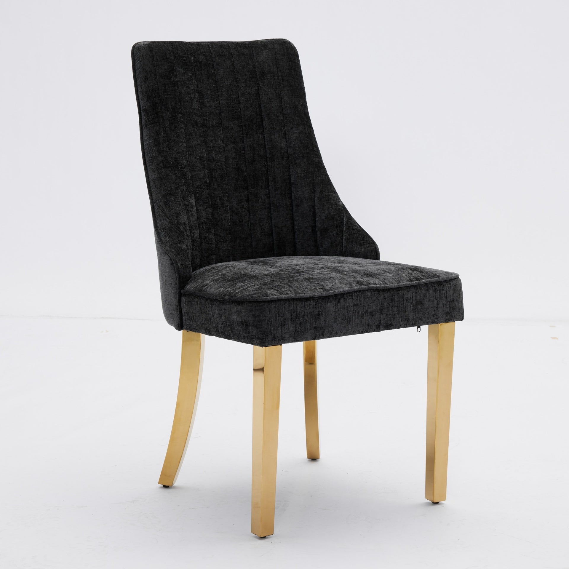 Rayon Cloth Flocking Chenille Dining Chairs Channel Kitchen Dinner Chair Comfy Fabric Upholstered Accent Chair for Dining Room with Golden Stainless Steel Plating Legs,Set of 2 (Black), SW1647BK