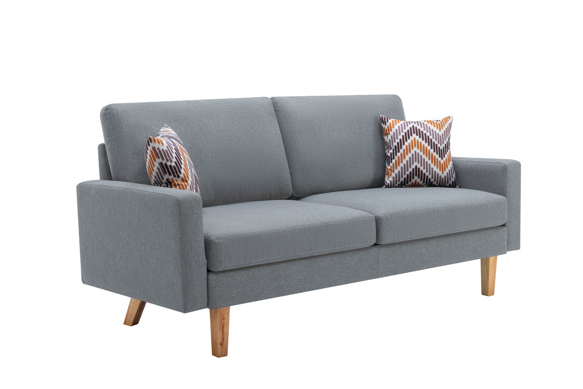 Bari 70"W Gray Linen Sofa with 2 Throw Pillows