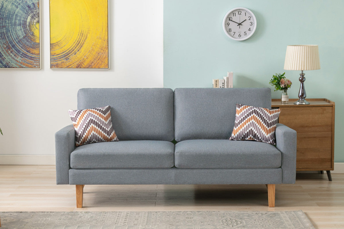 Bari 70"W Gray Linen Sofa with 2 Throw Pillows