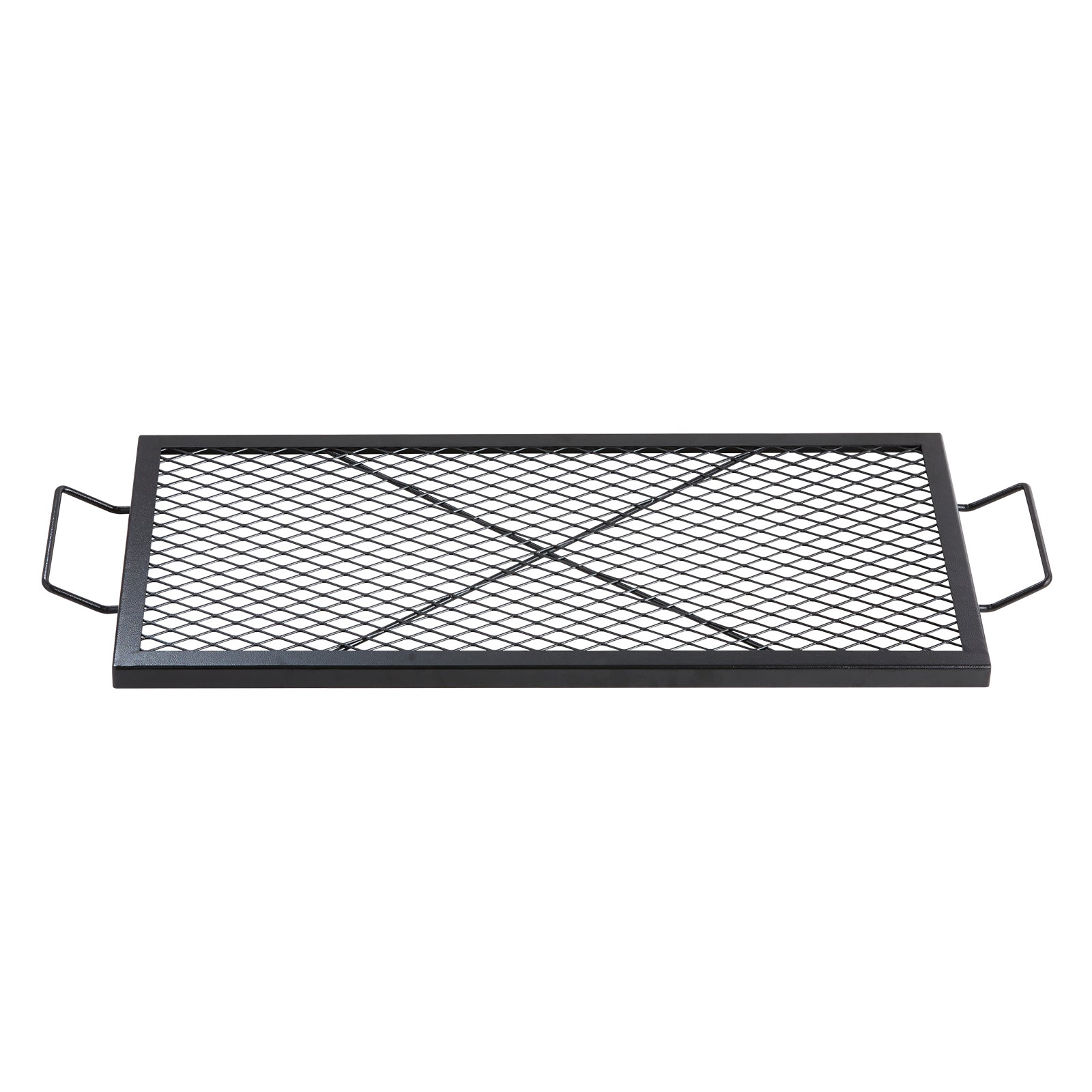 X-Marks Fire Pit Grill Grate, Rectangle Cooking Grate, Heavy Duty Steel Campfire BBQ Grill Grid with Handle & Support X Wire, Portable Camping Cookware for Outside Party Gathering, 32 Inch Black