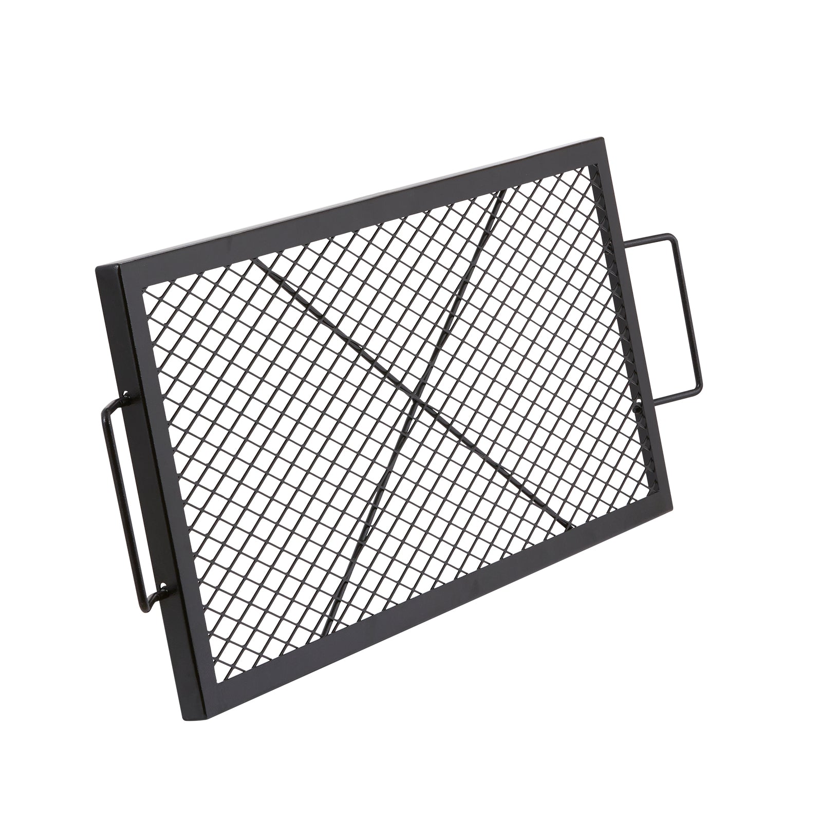 X-Marks Fire Pit Grill Grate, Rectangle Cooking Grate, Heavy Duty Steel Campfire BBQ Grill Grid with Handle & Support X Wire, Portable Camping Cookware for Outside Party Gathering, 32 Inch Black