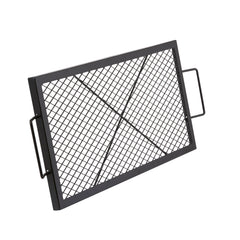 X-Marks Fire Pit Grill Grate, Rectangle Cooking Grate, Heavy Duty Steel Campfire BBQ Grill Grid with Handle & Support X Wire, Portable Camping Cookware for Outside Party Gathering, 32 Inch Black