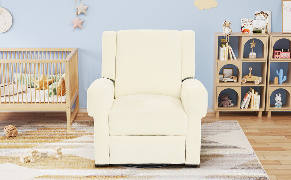 Manual Recliner Nursery Recliner Chair Swivel Rocker Recliner Sofa for Living Room, Bedroom Home Theaters and Nursery, White