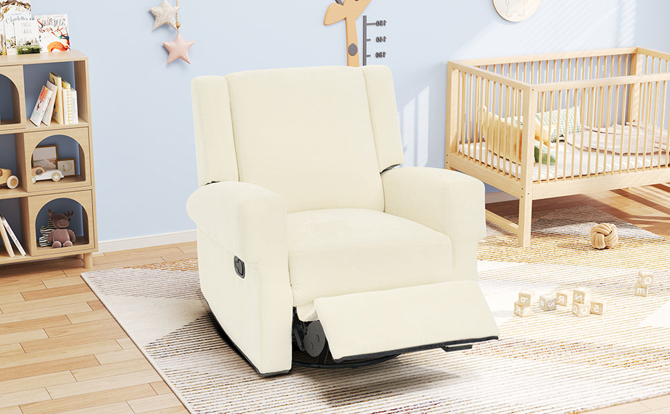 Manual Recliner Nursery Recliner Chair Swivel Rocker Recliner Sofa for Living Room, Bedroom Home Theaters and Nursery, White