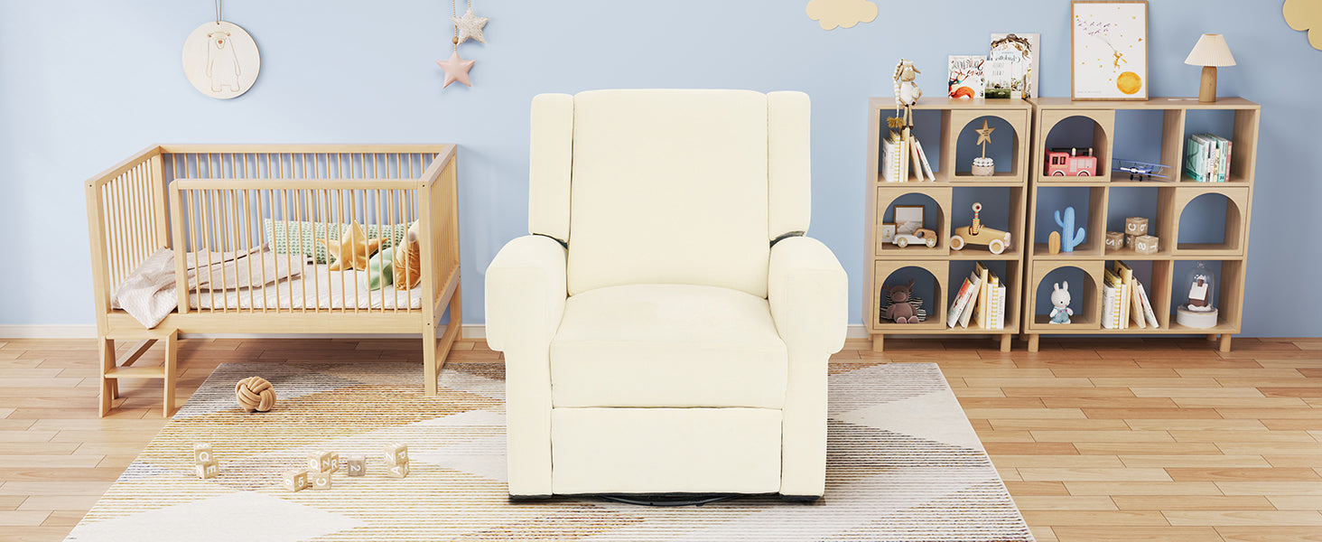 Manual Recliner Nursery Recliner Chair Swivel Rocker Recliner Sofa for Living Room, Bedroom Home Theaters and Nursery, White