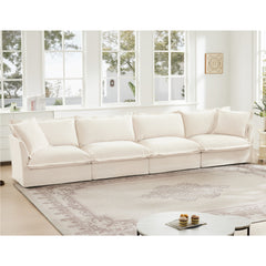 Slipcovered Long Sofa, 4 Seater Sofa with Removable Cover, Extra Deep Couch for Living Room, ,Chenille Fabric Cloud Like Comfy Sofa Couch, Cream Chenille Fabric