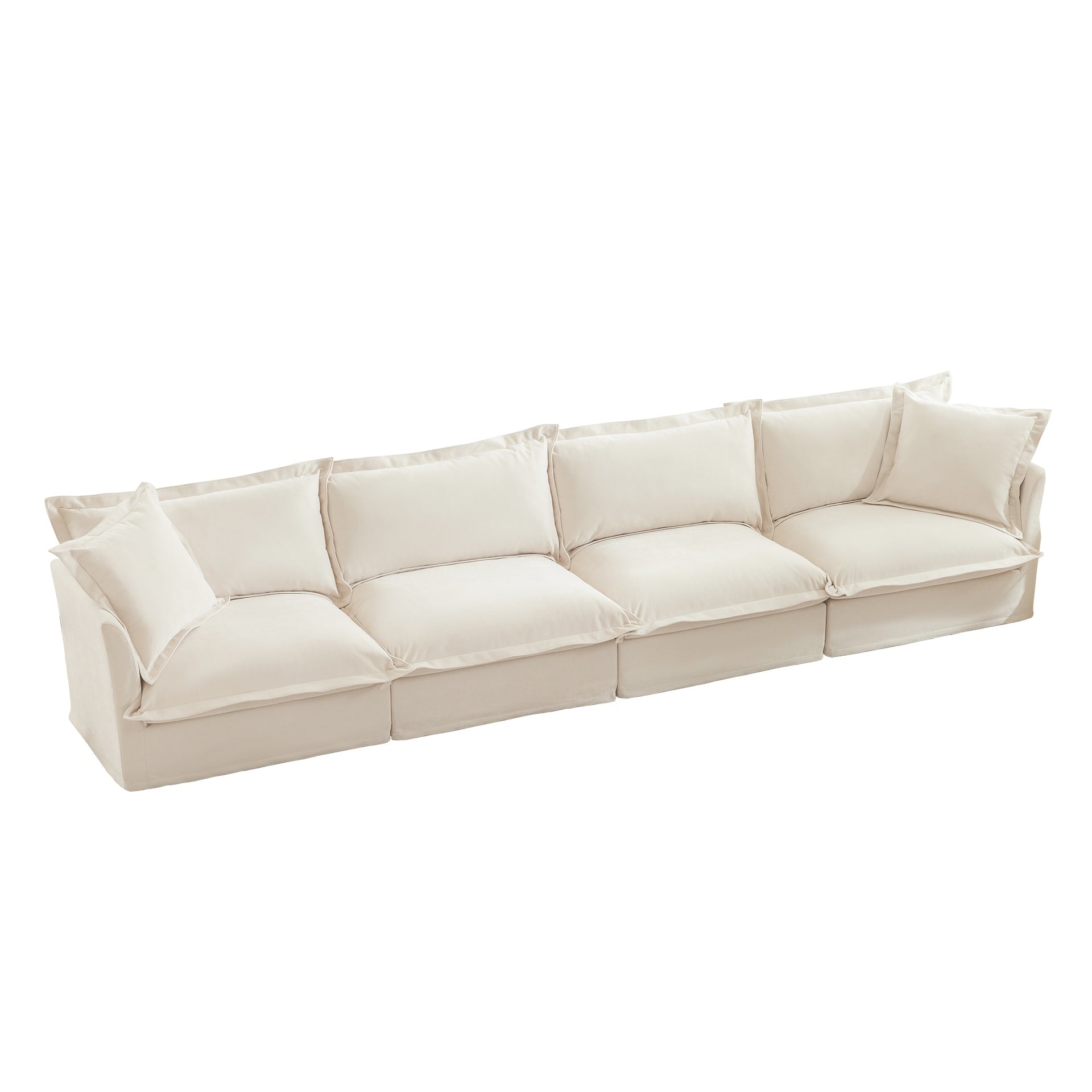Slipcovered Long Sofa, 4 Seater Sofa with Removable Cover, Extra Deep Couch for Living Room, ,Chenille Fabric Cloud Like Comfy Sofa Couch, Cream Chenille Fabric