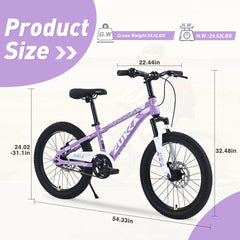 ZUKKA Mountain Bike,20 Inch MTB for Boys and Girls Age 7-10 Years,Multiple Colors