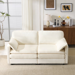 69" PLUSH CLOUD LOVESEAT: Modular 2-Seater Sectional Sofa with 22" Beige Chenille Cushions + 2 Throw Pillows - Compact Size for Apartment, Living Room, Bedroom (Beige)