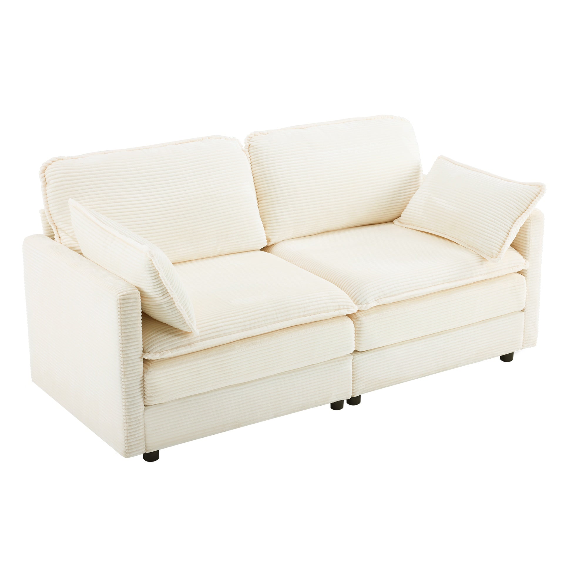 69" PLUSH CLOUD LOVESEAT: Modular 2-Seater Sectional Sofa with 22" Beige Chenille Cushions + 2 Throw Pillows - Compact Size for Apartment, Living Room, Bedroom (Beige)