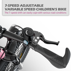 FKZNPJ 20 Inch Kids Mountain Bike for Boys & Girls Ages 7-12 – 7-Speed Gears, Dual Disc Brakes, Shock Absorber Front Fork, LED Light – Silver & Pink