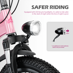 FKZNPJ 20 Inch Kids Mountain Bike for Boys & Girls Ages 7-12 – 7-Speed Gears, Dual Disc Brakes, Shock Absorber Front Fork, LED Light – Silver & Pink