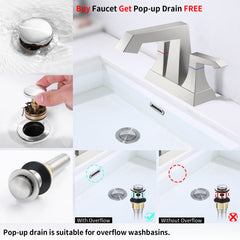 2-Handle Heavy Duty Bathroom Faucet with Drain and Supply Kits, Modern Style Lavatory Deck Mounted Faucet Brushed Nickel 4001-NP