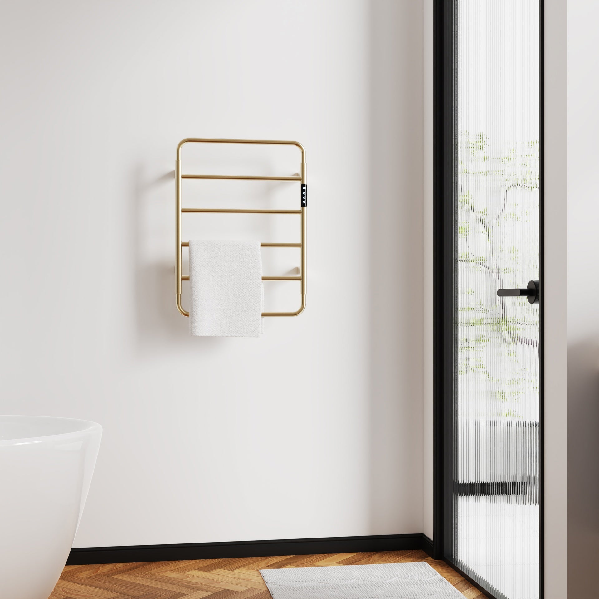 18.7" Heated Towel Rack for Bathroom,Wall Mounted with Intelligent Touch Screen Timer, 6-Bar Towel Warmer, 304 Stainless Steel Polished, Plug-in/Hard-Wired