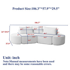 106.3-inch V-shaped modular sofa set in chenille fabric, featuring three throw pillows and two curved ottomans, perfectly suited for living rooms, bedrooms, and offices.BLACK