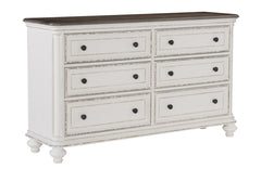 Antique White and Brown Gray Finish1pc Dresser of 6x Drawers Black Knobs Traditional Design Bedroom Furniture