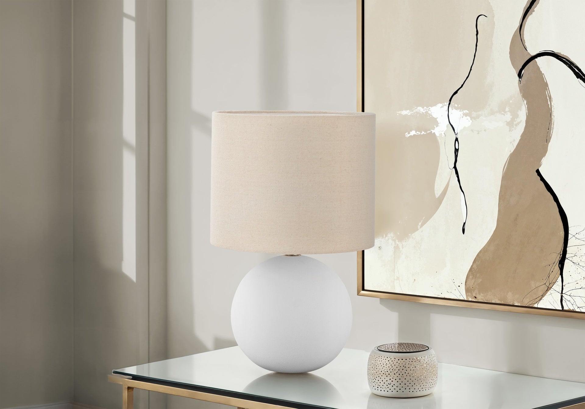 Lighting, 16"h, Table Lamp, Cream Shade, Cream Ceramic, Contemporary