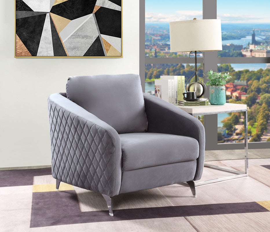 Livia 36"W Gray Velvet Modern Chic Accent Armchair