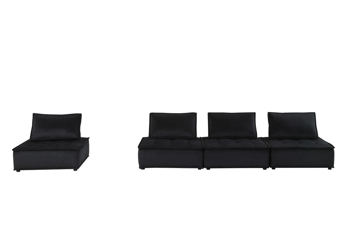 Aveline 120"W Black Velvet 4 Pc Modular Sofa