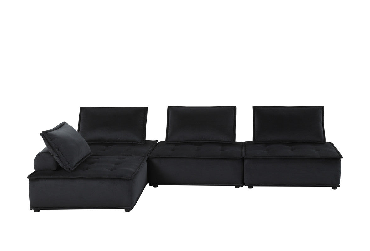 Aveline 120"W Black Velvet 4 Pc Modular Sofa