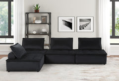 Aveline 120"W Black Velvet 4 Pc Sectional Sofa