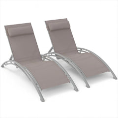 Outdoor Chaise Lounge Set of 2 Patio Recliner Chairs with Adjustable Backrest and Removable Pillow for Indoor&Outdoor Beach Pool Sunbathing Lawn (Khaki,2 Lounge Chairs)
