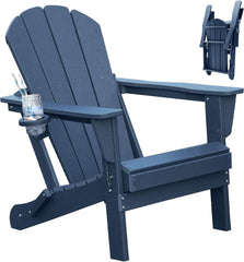 Adirondack Chair, Plastic Adirondack Chairs, HDPE Adirondack Chair, Folding Adirondack Chairs,Outdoor Chairs with Cup Holder for Lawn Patio Deck Fire Pit -Dark Blue